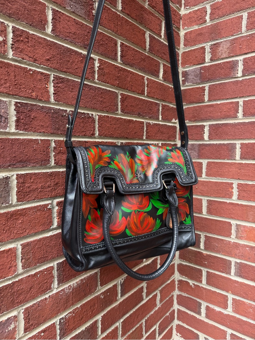 Hand Painted Cole Haan Purse, One of a Kind Floral Bag, Wearable Art